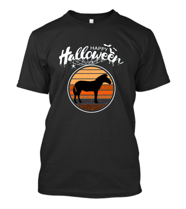 Happy Halloween Beautiful Zebra Silhouette With Bats And Spider Web T-Shirt