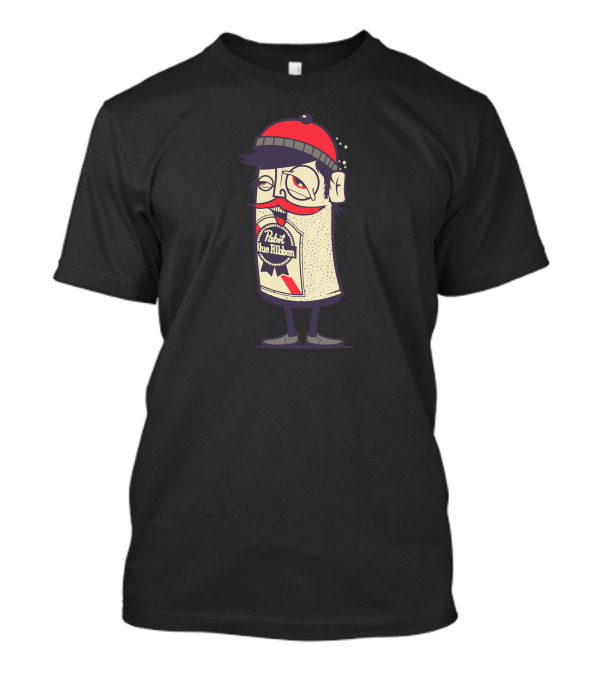 Pabst Blue Ribbon Hipster Can Character Red Beanie T-Shirt