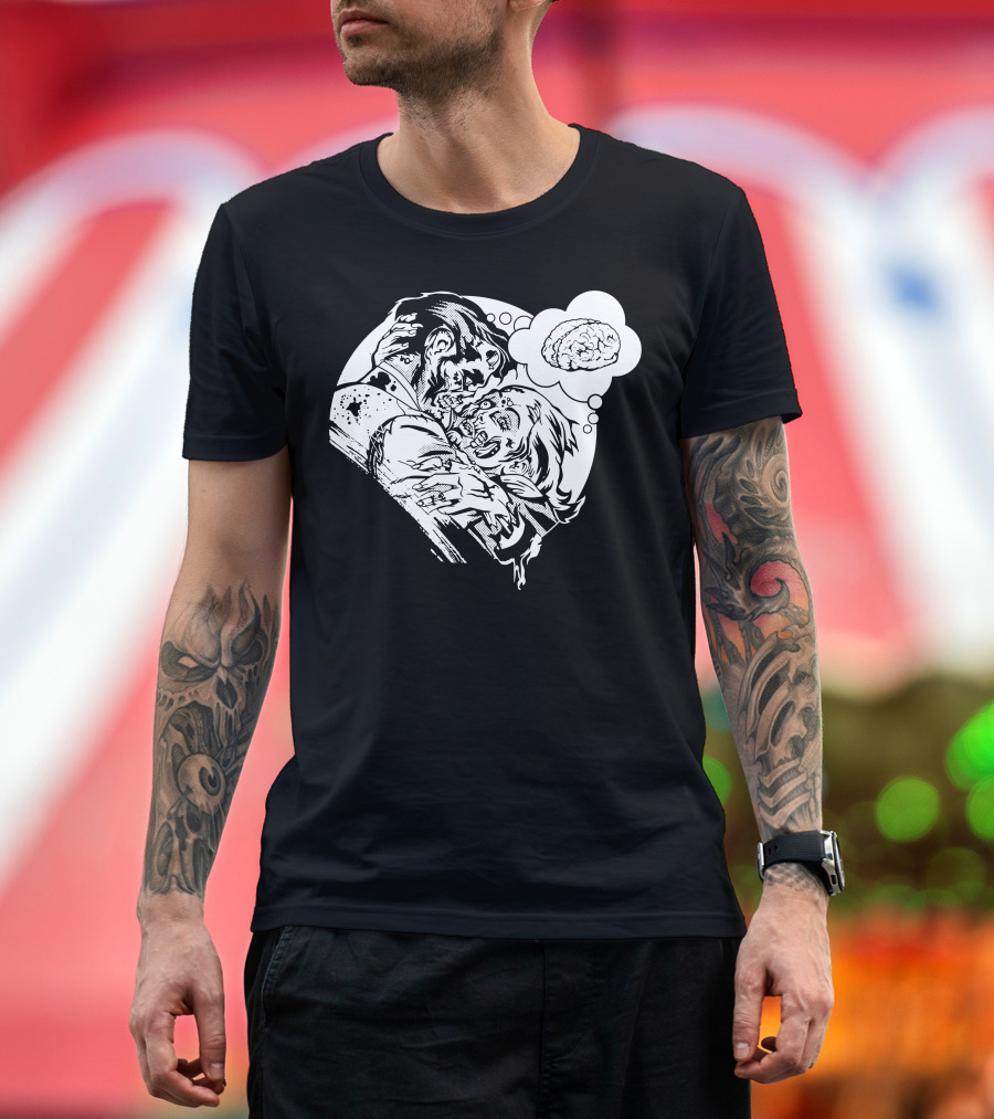 Undead Love Zombie Couple with Brain Thought Bubble T-Shirt