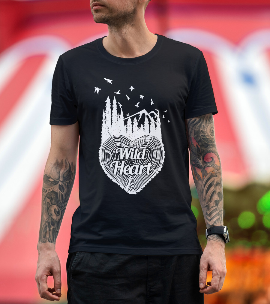 Wild Heart with Woodland Silhouette and Birds in Flight T-Shirt
