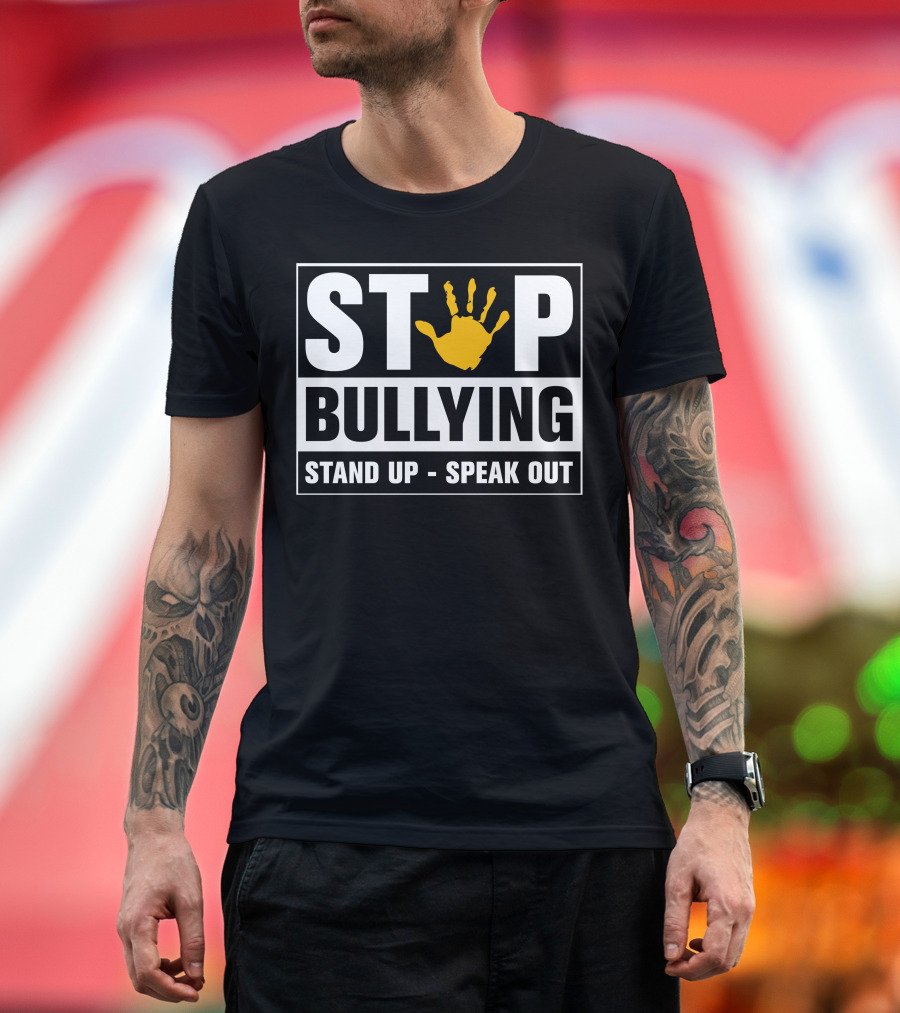 Stop Bullying Stand Up Speak Out Yellow Handprint T-Shirt