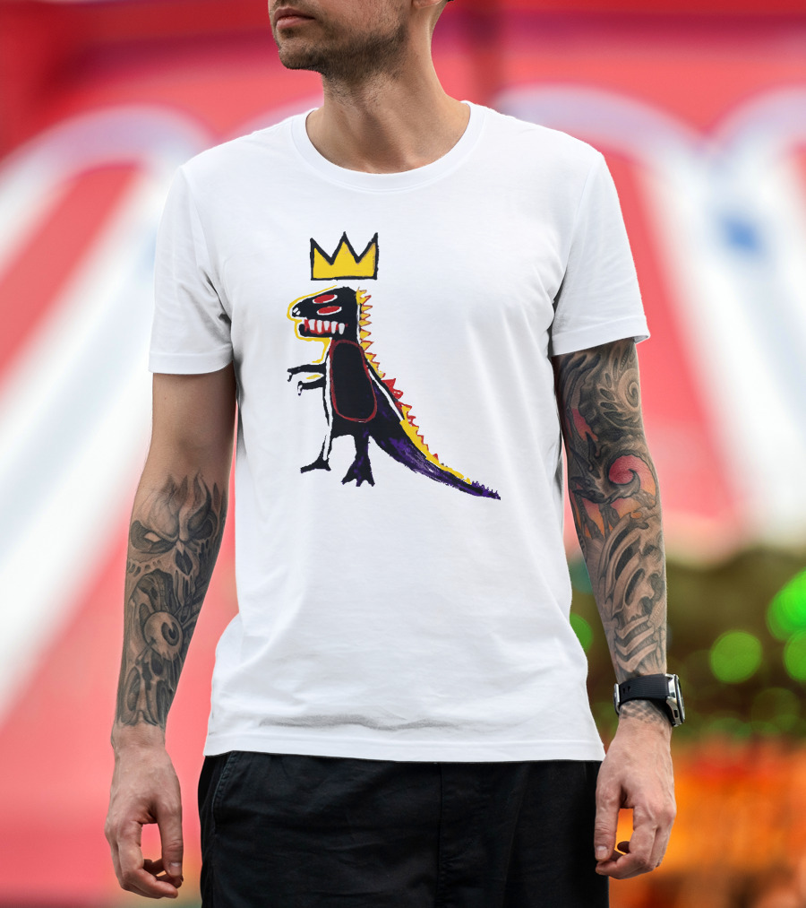 Basquiat Dinosaur Crown Artwork Multicolor T-Shirt