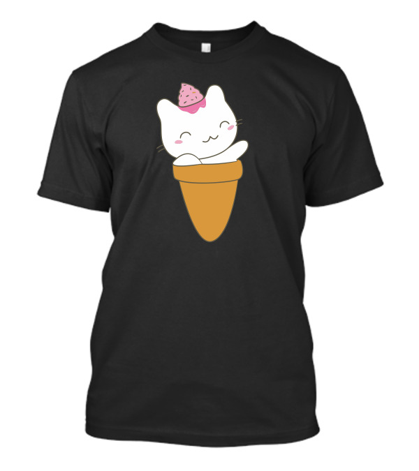 Cat In Ice Cream Cone With Pink Scoop On Head T-Shirt
