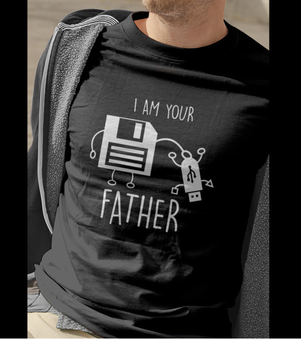 Funny Floppy Disk To USB I Am Your Father Retro Tech Joke T-Shirt