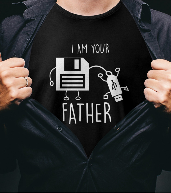 Funny Floppy Disk To USB I Am Your Father Retro Tech Joke T-Shirt