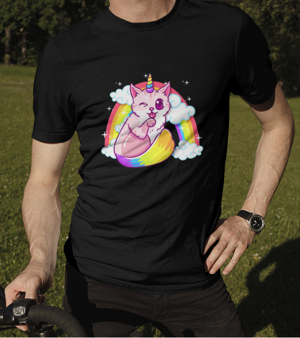 Majestic Meowgical Caticorn With Rainbow And Unicorn Horn T-Shirt