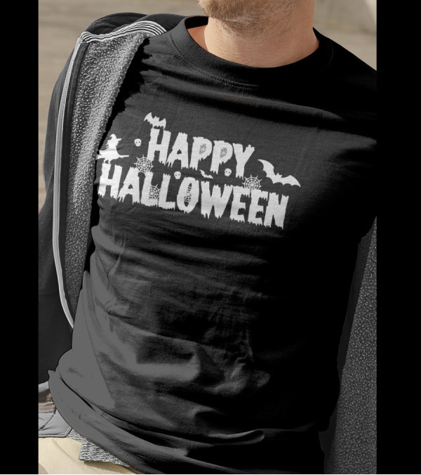 Happy Halloween Witch Bat Spiderweb Typography Elements T-Shirt