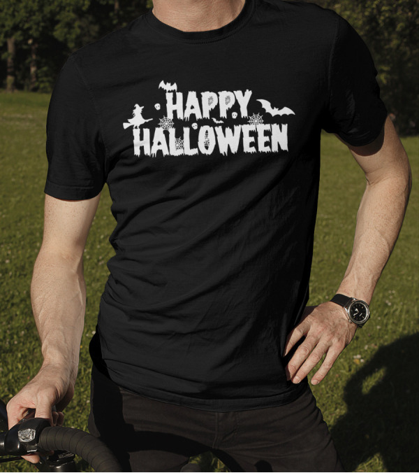 Happy Halloween Witch Bat Spiderweb Typography Elements T-Shirt