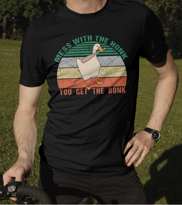 Mess With The Honk You Get The Bonk Retro Sunset Duck T-Shirt