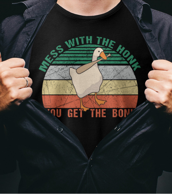 Mess With The Honk You Get The Bonk Retro Sunset Duck T-Shirt