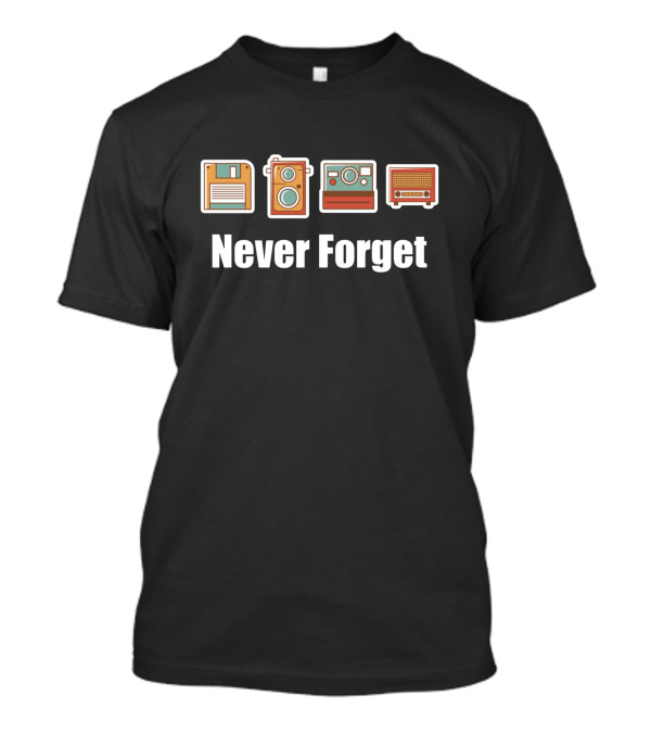 Never Forget Floppy Disk Camera Radio Vintage Tech Icons T-Shirt