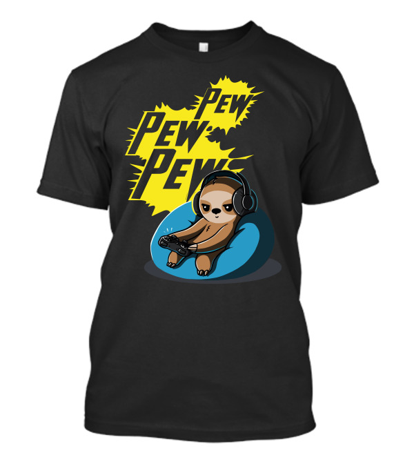 Pew Pew Pew Cute Gamer Headphones Sloth T-Shirt