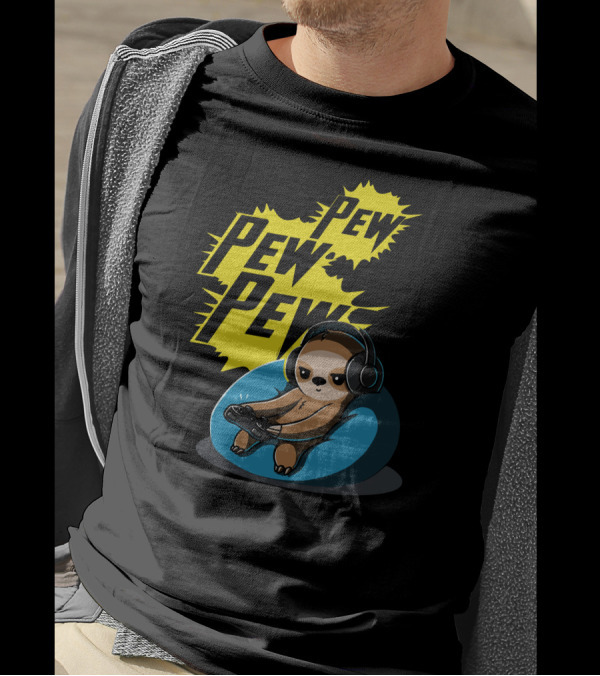Pew Pew Pew Cute Gamer Headphones Sloth T-Shirt