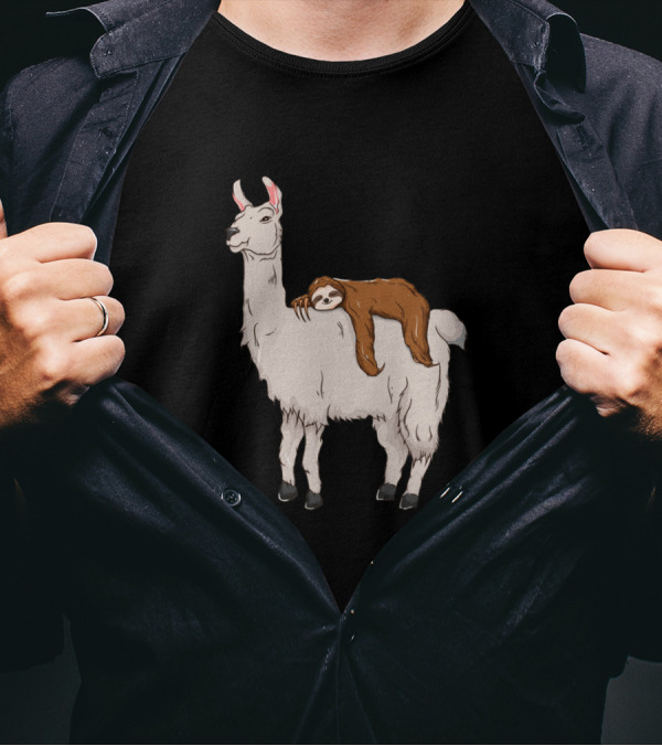 Sleepy Sloth Lounging On Chill Llama T-Shirt
