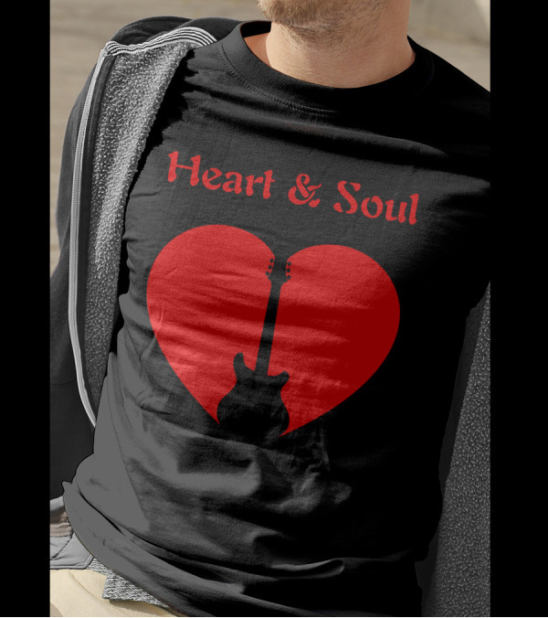 Heart And Soul Guitar Icon Red Print Heart T-Shirt