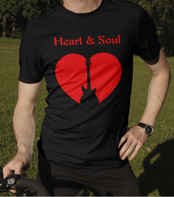 Heart And Soul Guitar Icon Red Print Heart T-Shirt