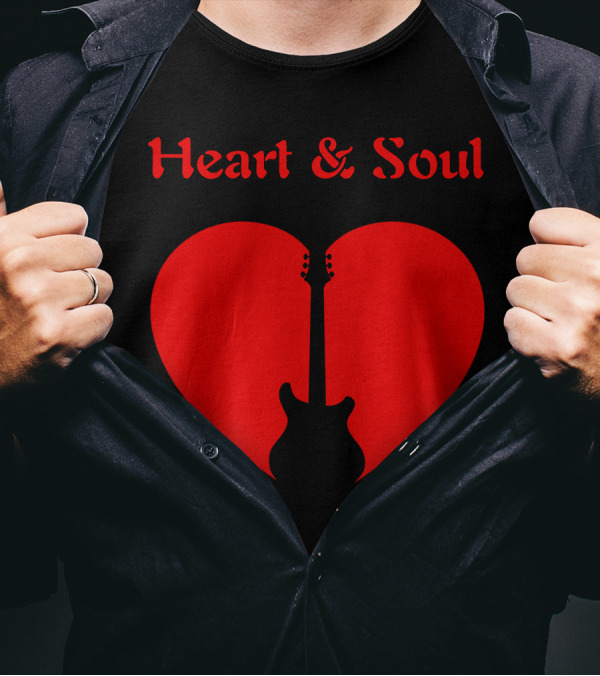 Heart And Soul Guitar Icon Red Print Heart T-Shirt