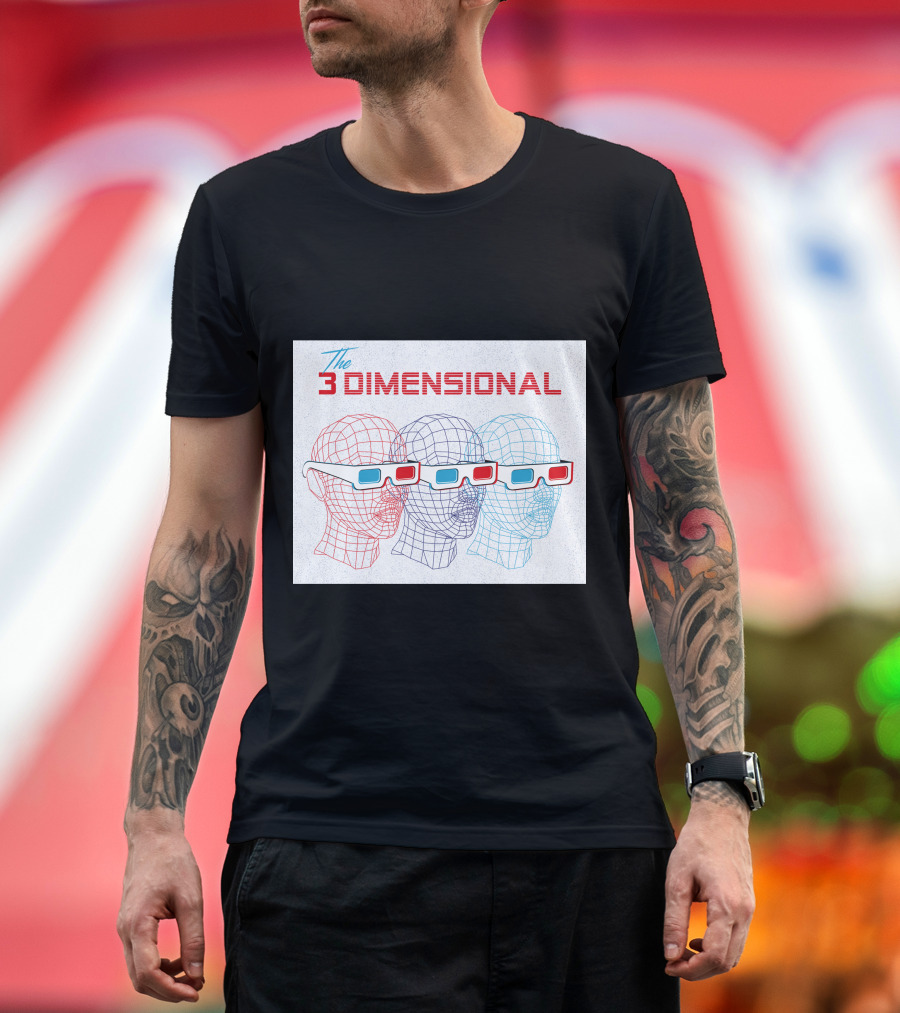 The 3 Dimensional Red Blue Wireframe Heads 3D Glasses T-Shirt