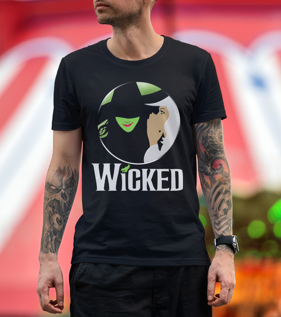 Wicked Logo Musical Witch Face and Whispering Duo T-Shirt