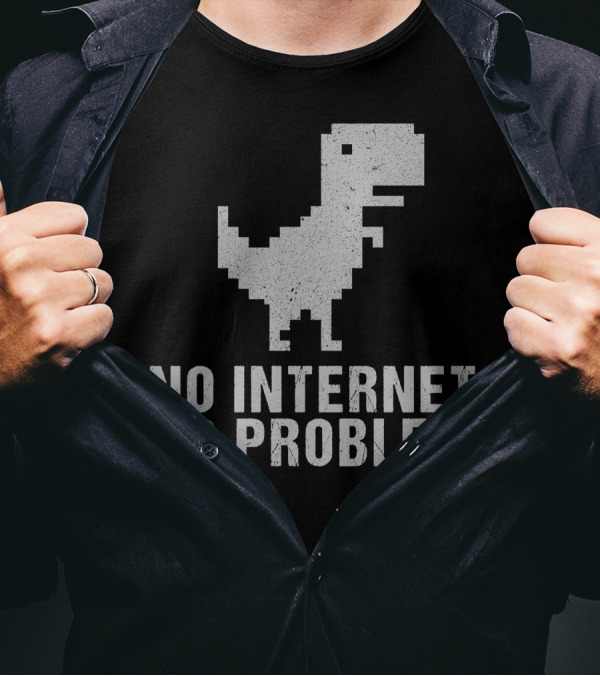 No Internet No Problem Dinosaur T-Rex Pixel T-Shirt