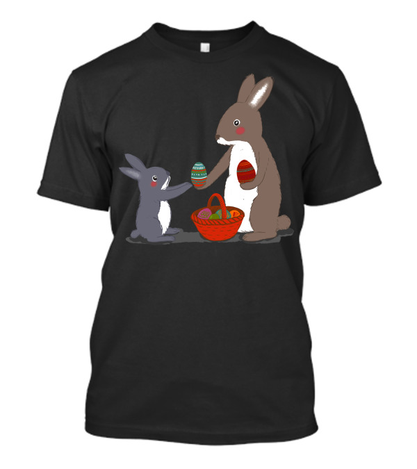 Rabbit Mothers Sharing Colored Eggs In Baskets T-Shirt