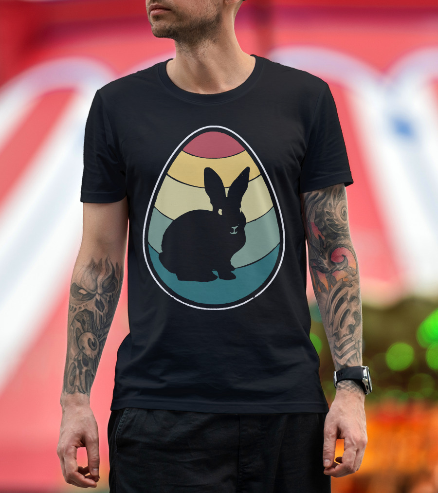 Retro Vintage Bunny Egg Happy Easter Rainbow T-Shirt