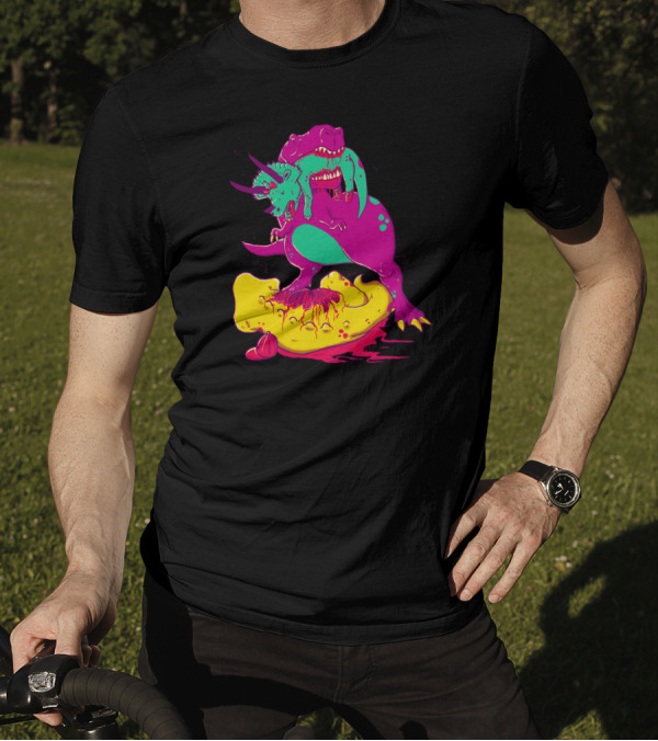 A Carnivore From Our Imagination Feasting Dinosaur Battle Scene T-Shirt