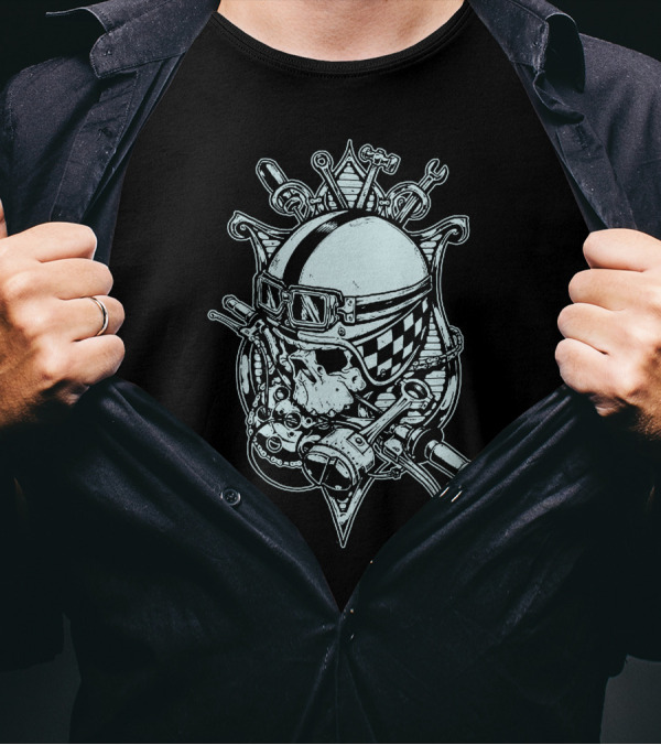 Handlebars Skull Motorcycle Helmet Wrenches T-Shirt