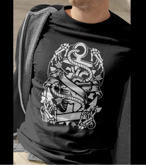 Heart And Anchor Skeleton Floral Embrace T-Shirt