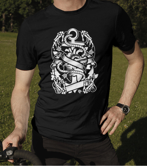 Heart And Anchor Skeleton Floral Embrace T-Shirt