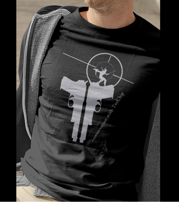 Conversation With Teechip Featuring Dual Handguns And Archer T-Shirt