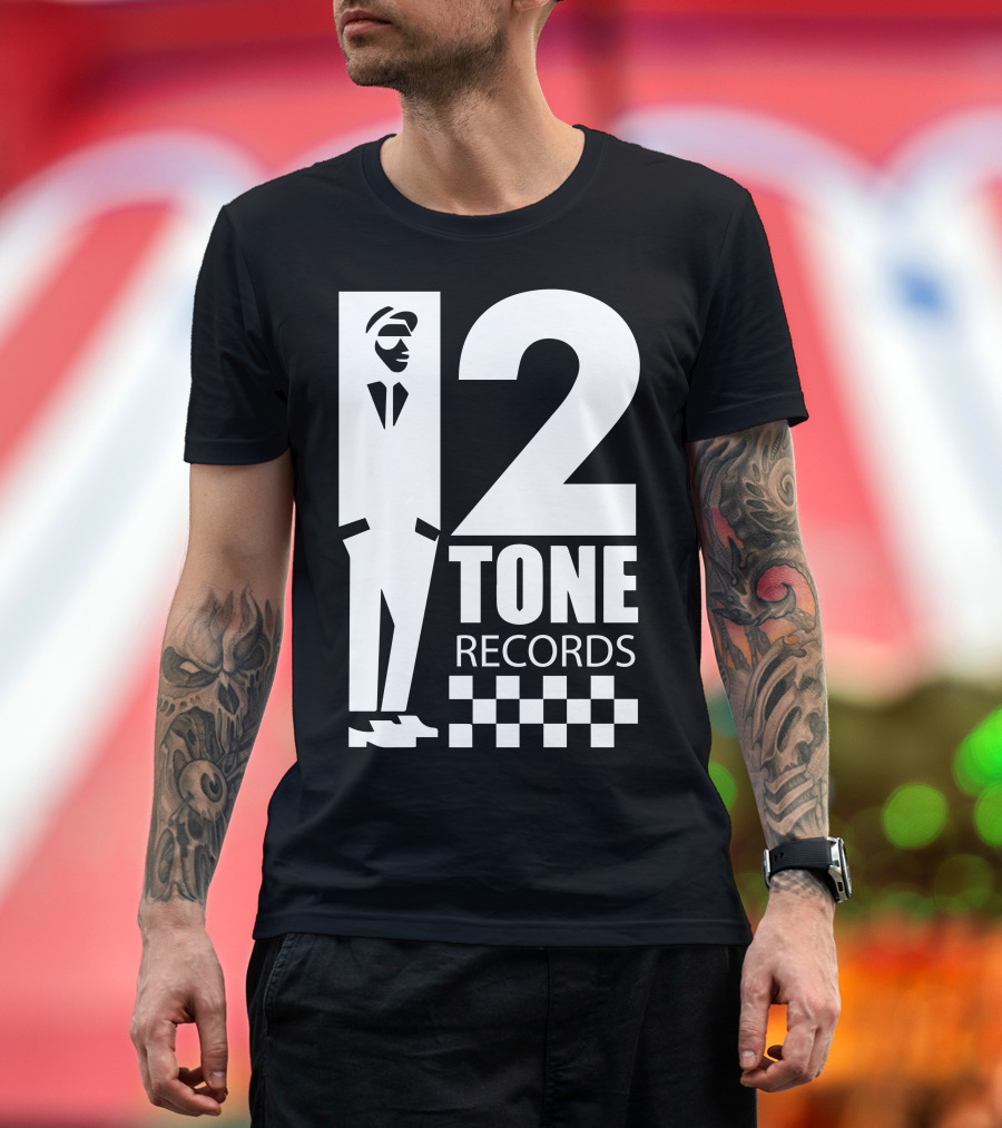 2 Tone Records 2 Tone Ska Black and White Mod Icon Checkered T-Shirt