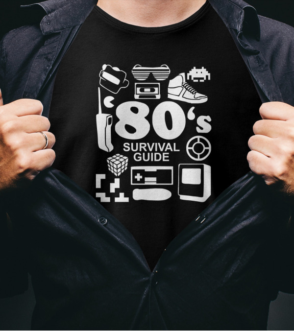 80's Survival Guide Cassette High Sunglasses Sneakers Cube Controller Joystick T-Shirt