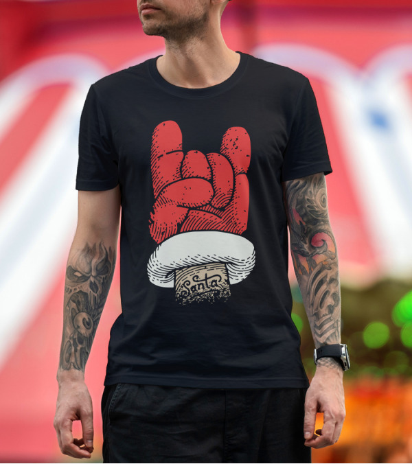 Premium T-Shirt: Santa Christmas Rocks Hand Gesture T-Shirt Santa Christmas Rocks Hand Gesture T-Shirt