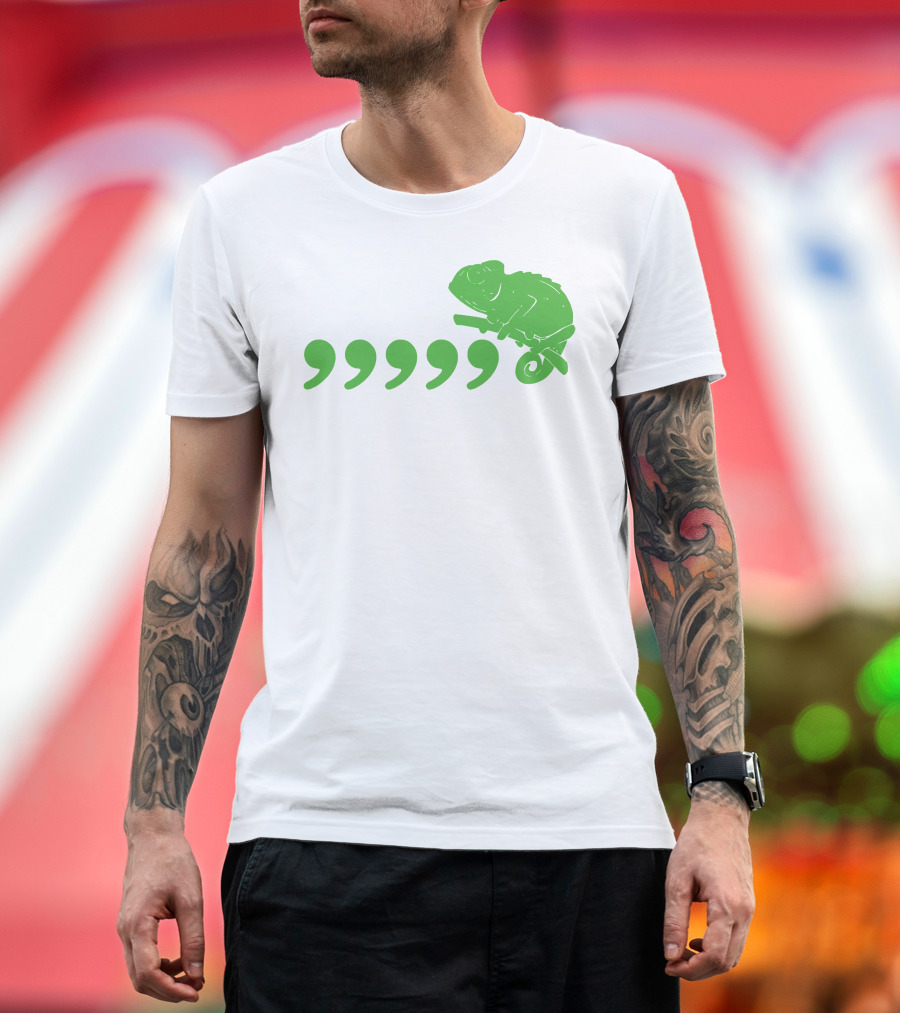 Chameleon on a Branch Above Commas T-Shirt