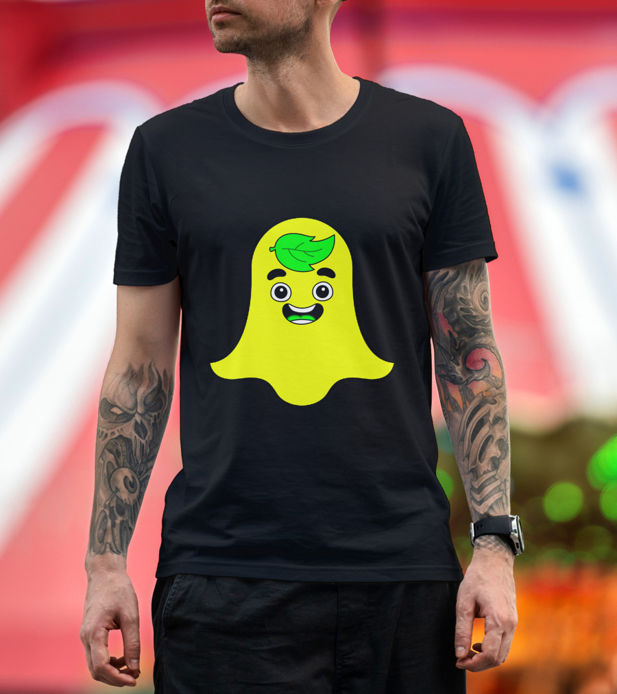 Guava Snap Ghost Emoji with Green Leaf Face T-Shirt