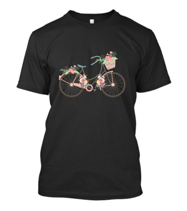 Unique Bicycle Vector Floral Basket Roses T-Shirt