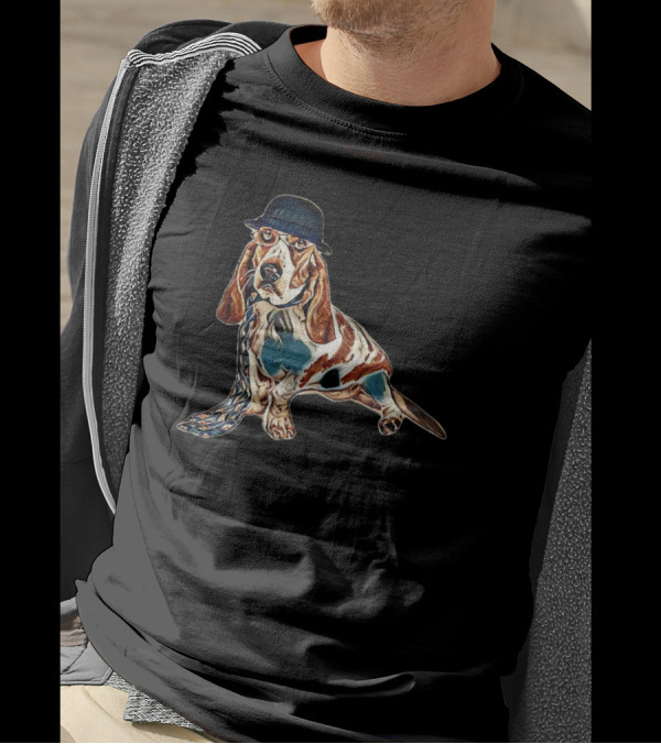 Basset Hound Wearing Bowler Hat And Tie T-Shirt