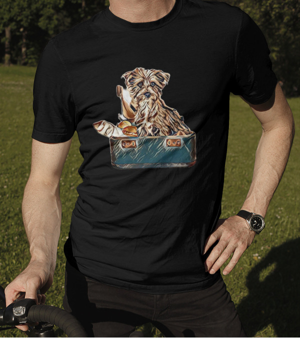 A Small Breed Dog In A Travel Suitcase With Bread And Sausage T-Shirt