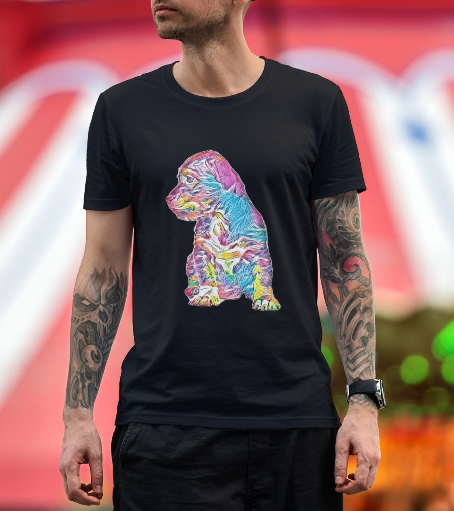 An Adorable Little Mixed Bree Colorful Puppy T-Shirt