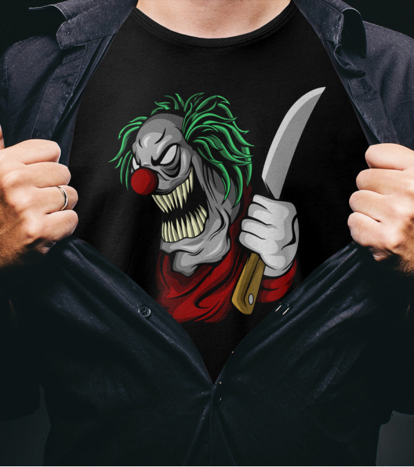 Clown Face With Knife And Green Hair T-Shirt
