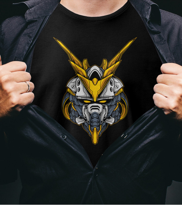 Custom Killer Robot Head Mecha Visor Helm Icon Golden Antennae T-Shirt