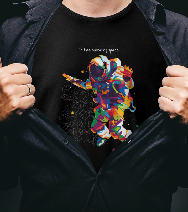 In The Name Of Space Colorful Astronaut Starlit Network T-Shirt