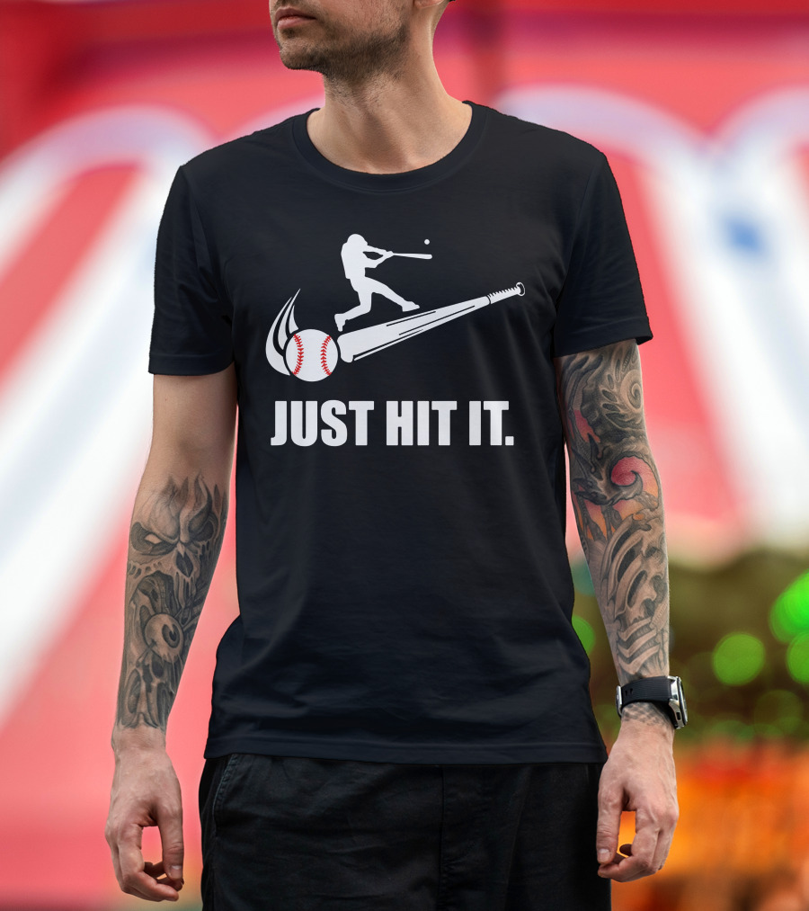 Just Hit It Baseball Silhouette Swing with Bat and Ball T-Shirt