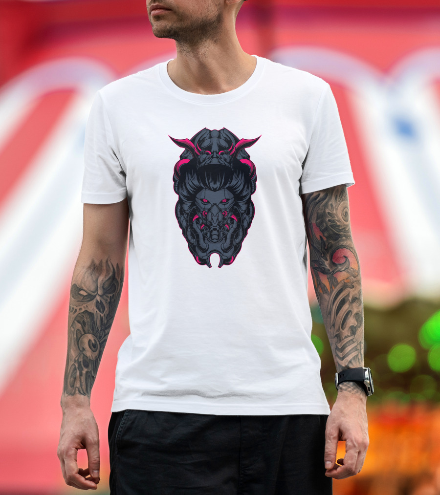 Killer Geisha Robot Cybernetic Oni Mask T-Shirt