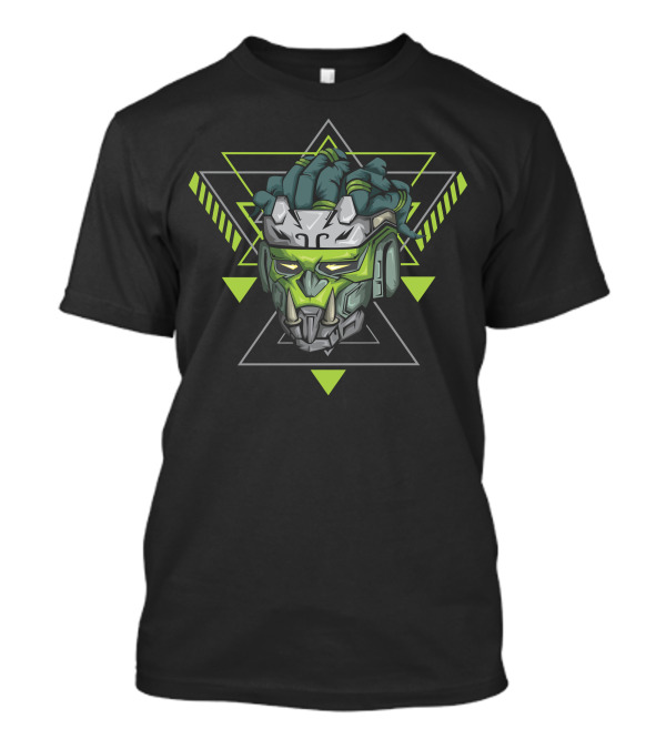 Monkey Robot Geometric Green Cyber Head T-Shirt
