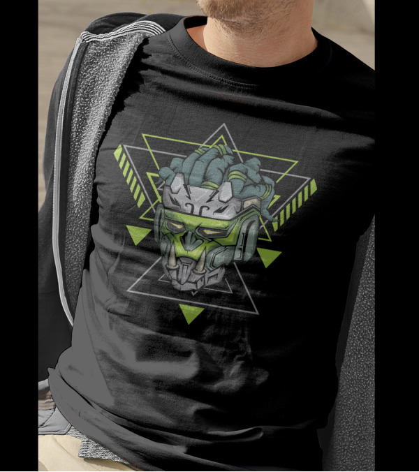 Monkey Robot Geometric Green Cyber Head T-Shirt