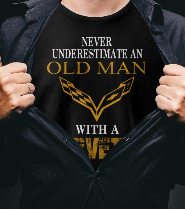 Never Underestimate An Old Man With A Corvette And Iconic V-Shaped Emblem T-Shirt