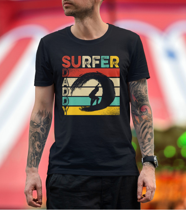 Premium T-Shirt: SURFER DADDY Vintage Silhouette Surfing Wave T-Shirt SURFER DADDY Vintage Silhouette Surfing Wave T-Shirt