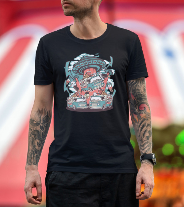 Premium T-Shirt: UFO Ice Cream Abduction Food Trucks and Cones T-Shirt UFO Ice Cream Abduction Food Trucks and Cones T-Shirt